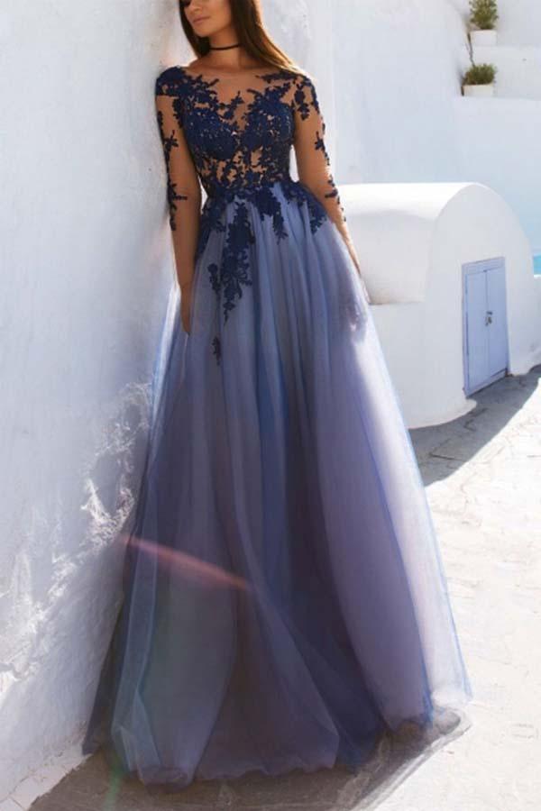 Open Back Chiffon and Lace Sexy Gowns Blue Plus Size