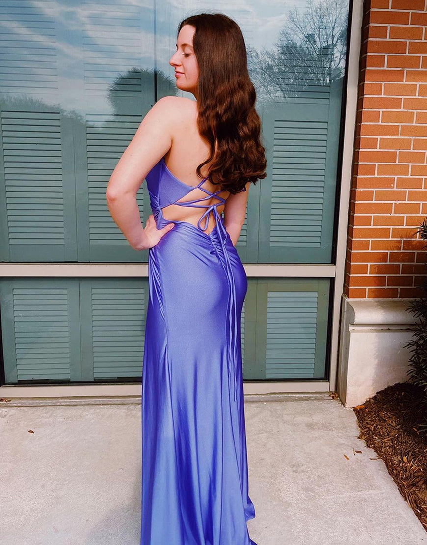 Breanna | Sheath Spaghetti Straps Corset Back Prom Dress With Split