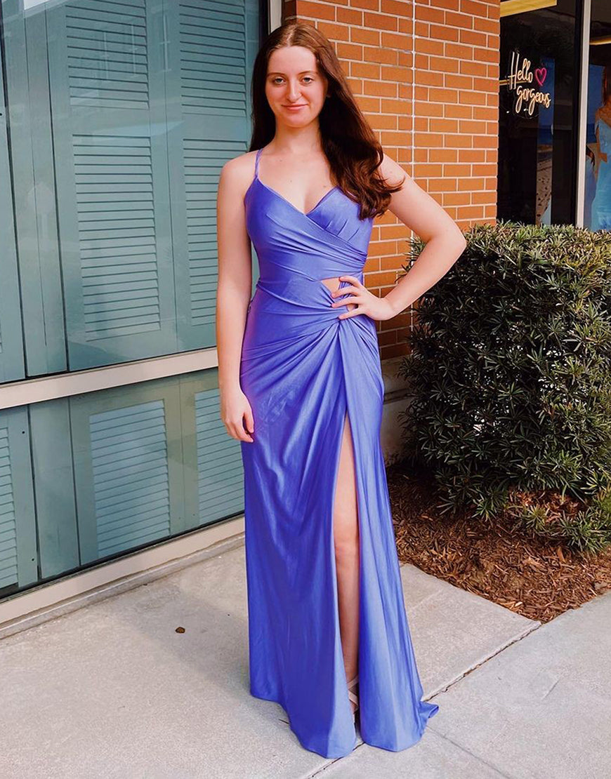 Breanna | Sheath Spaghetti Straps Corset Back Prom Dress With Split