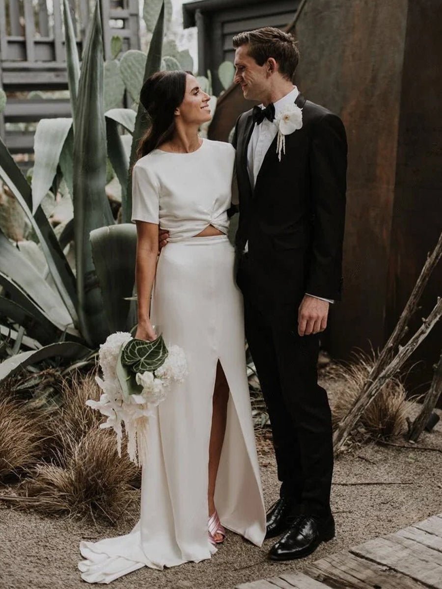 Sheath Engaged Noivas Wedding Dresses With Slit - KissProm