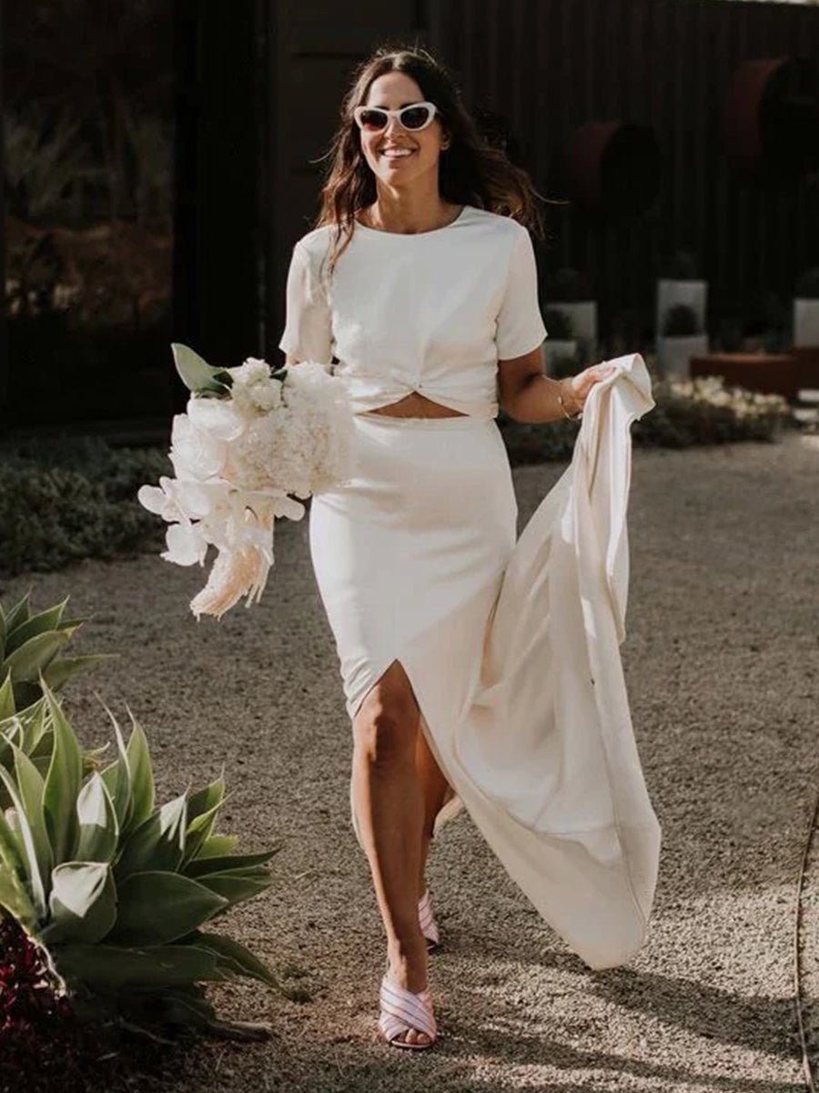 Sheath Engaged Noivas Wedding Dresses With Slit - KissProm