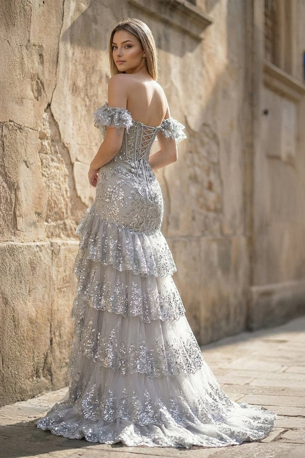 Sheath Off the Shoulder Long Lace Prom Dress (Lace-up Back) - KISSPROM PROM DRESSES