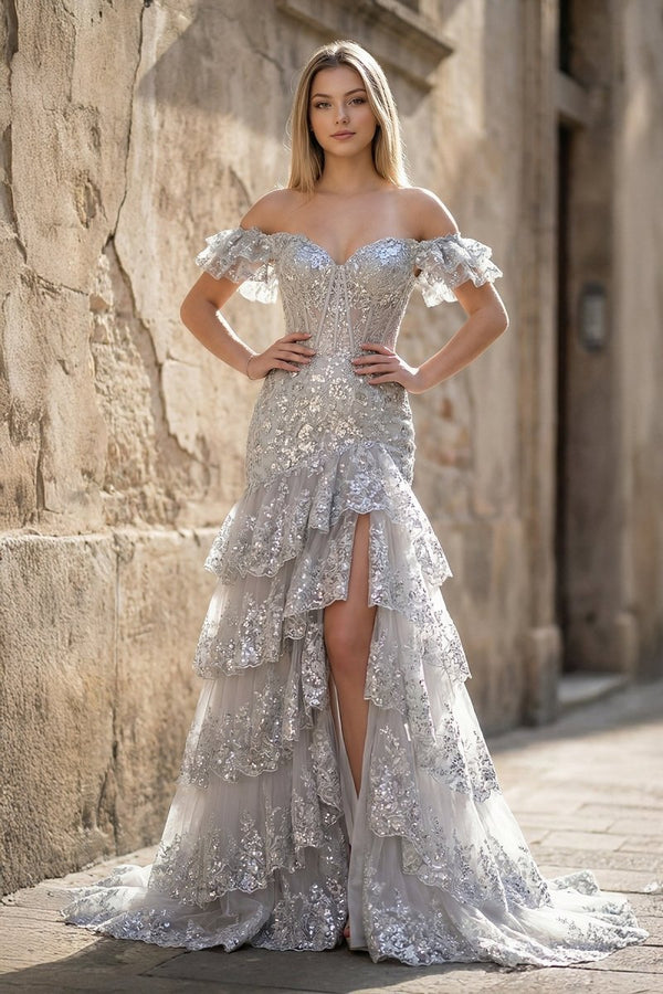 Sheath Off the Shoulder Long Lace Prom Dress (Lace-up Back) - KISSPROM PROM DRESSES