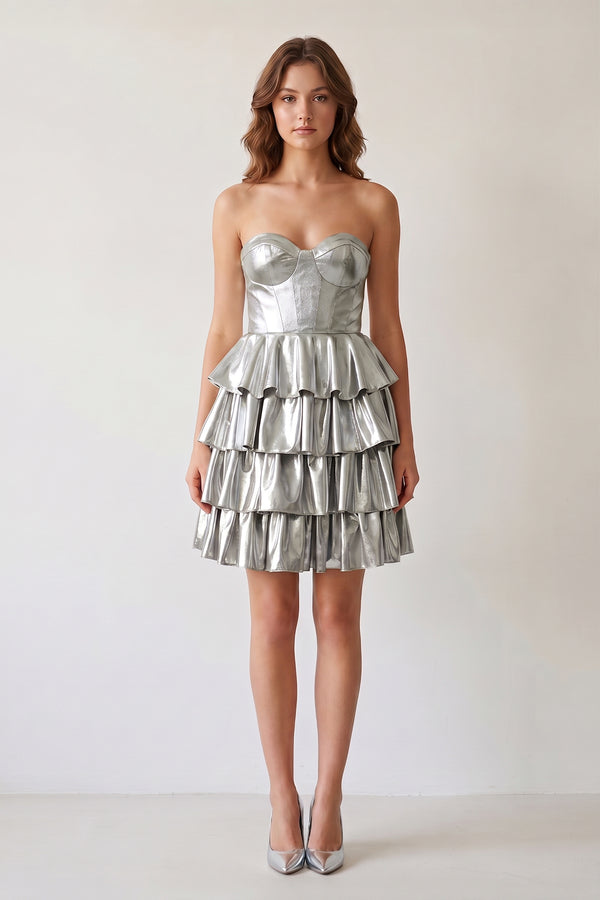 Silver Sweetheart Gold Metallic A-Line Ruffle Homecoming Dress - KISSPROM