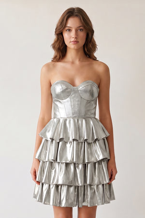 Silver Sweetheart Gold Metallic A-Line Ruffle Homecoming Dress - KISSPROM
