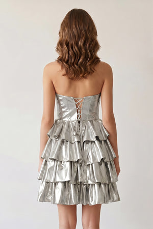 Silver Sweetheart Gold Metallic A-Line Ruffle Homecoming Dress - KISSPROM