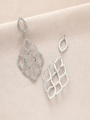 Silver Cutout Leaf Unique Earrings - KissProm