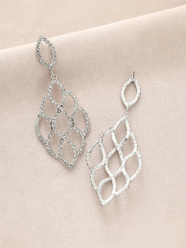 Silver Cutout Leaf Unique Earrings - KissProm