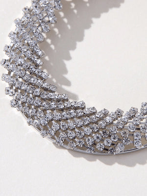 Silver Rhinestones Cutout Hoop Earrings - KissProm