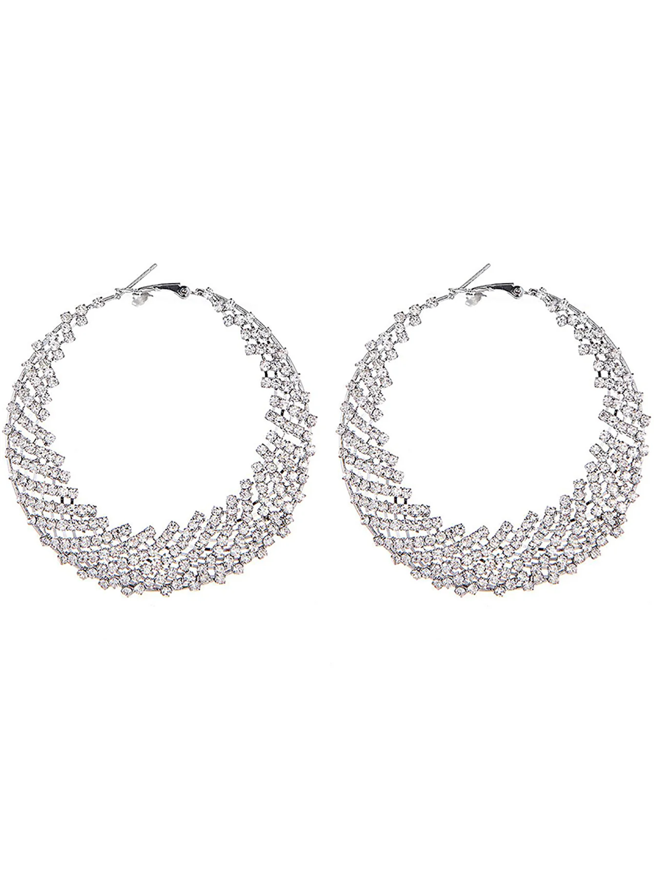 Silver Rhinestones Cutout Hoop Earrings