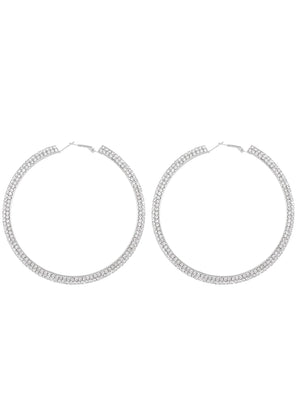 Silver Rhinestones Simple Big Hoop Earrings - KissProm