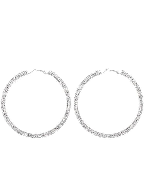 Silver Rhinestones Simple Big Hoop Earrings - KissProm