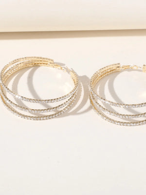 Silver Rhinestones Simple Triple Layer Hoop Earrings - KissProm