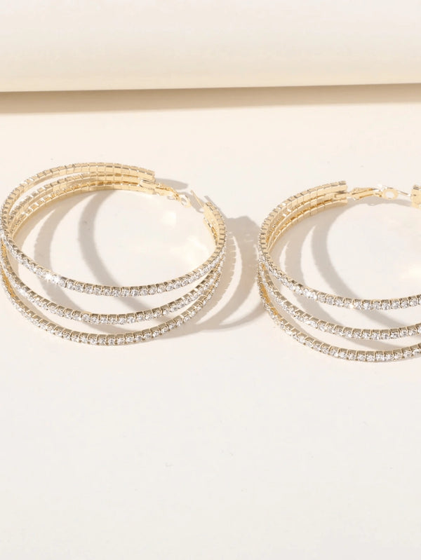 Silver Rhinestones Simple Triple Layer Hoop Earrings - KissProm