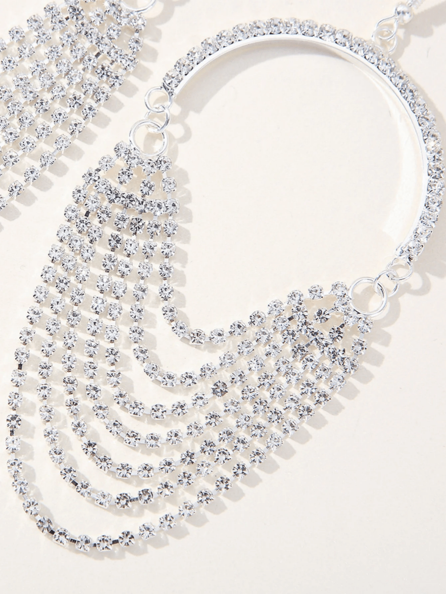 Silver Rhinestones Tassel Hoop Round Earrings - KissProm