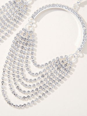 Silver Rhinestones Tassel Hoop Round Earrings - KissProm