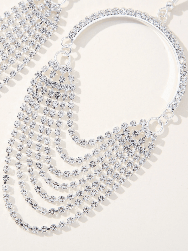 Silver Rhinestones Tassel Hoop Round Earrings - KissProm