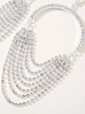 Silver Rhinestones Tassel Hoop Round Earrings - KissProm