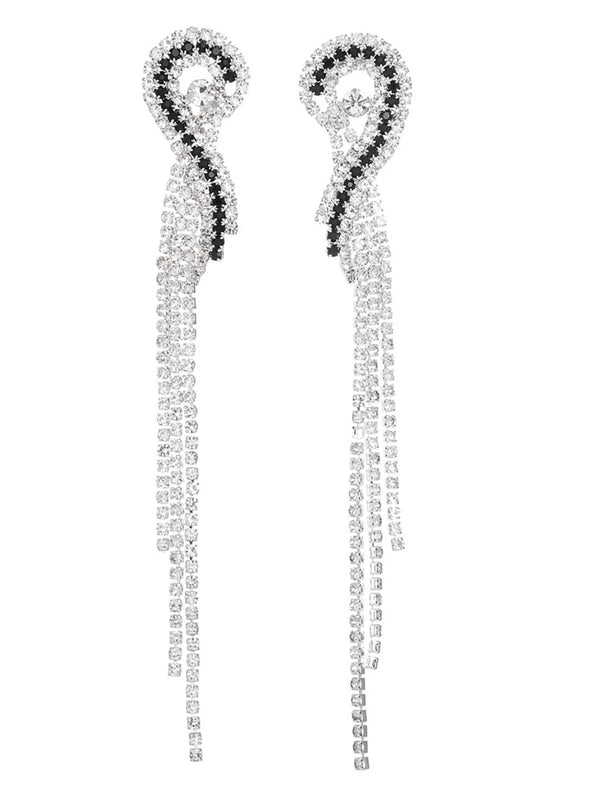 Silver Rhinestones Tassel Long Chain Earrings – Earrings by KissProm | Available at KissProm