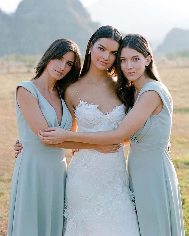 Simple A Line Chiffon V Neck Blue Sleeveless Long Bridesmaid Dresses - KissProm