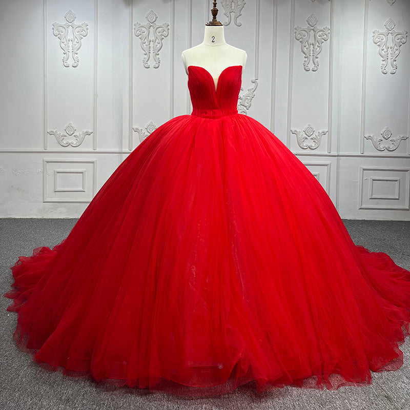 Simple Red Sweetheart Party Dress Ruched Sleeveless Prom Dresses Ball Gown