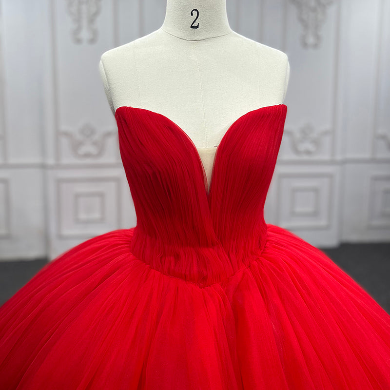 Quinceanera Dress Simple Red Sweetheart Party Dress Ruched Sleeveless Prom Dresses Ball Gown