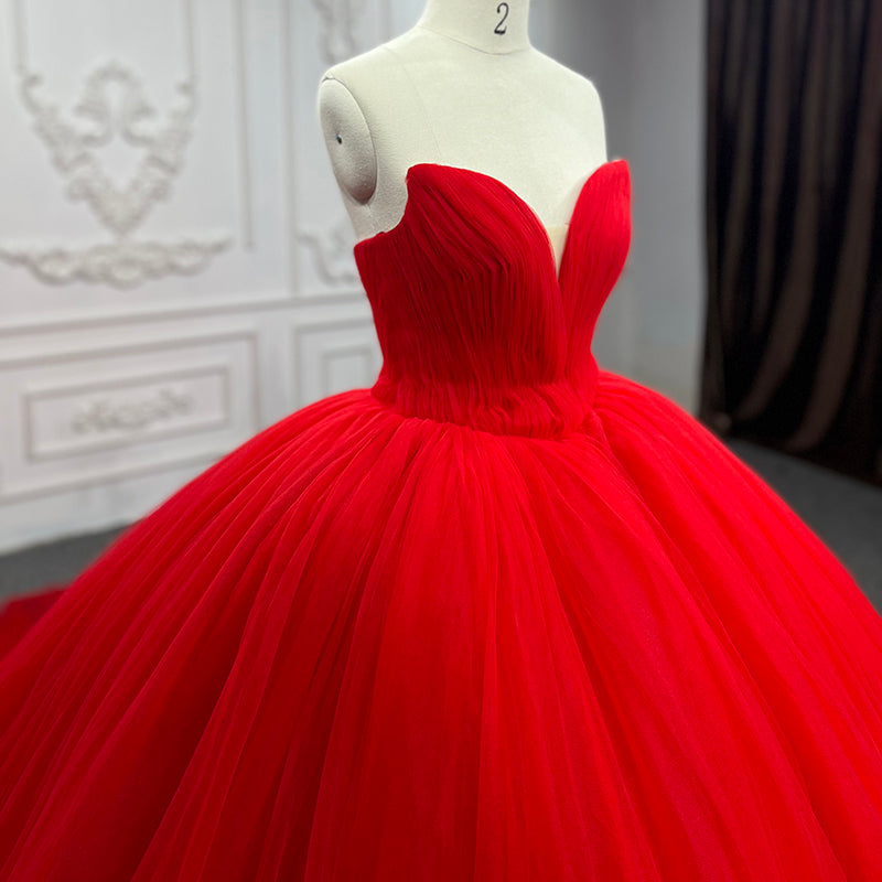 Quinceanera Dress Simple Red Sweetheart Party Dress Ruched Sleeveless Prom Dresses Ball Gown
