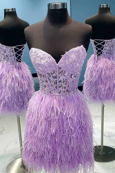 Black Lace Feather Sweetheart Short Homecoming Dress