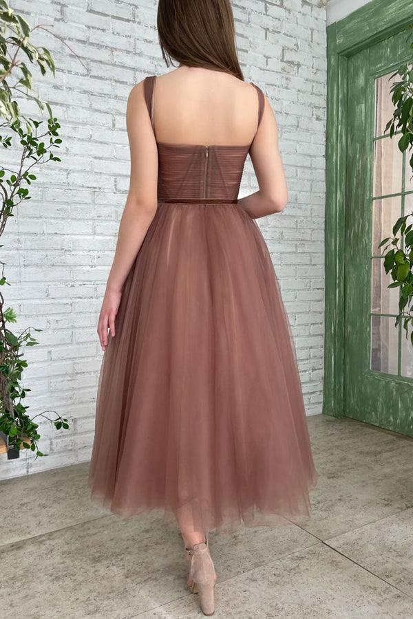 Lyra | Simple A-line Tea Length Tulle Short Prom Dress Homecoming Dress