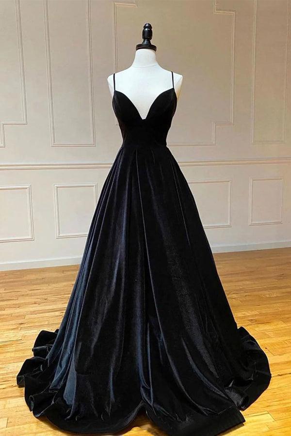 Simple Black Velvet Long Prom Dress, Black Evening Dress Black / 16