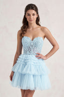 Ivy| Sky Blue A Line Sweetheart Homecoming Dress with Ruffles - KissProm