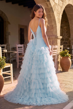 A-Line Spaghetti Straps Tiered Tulle Prom Dress - KissProm