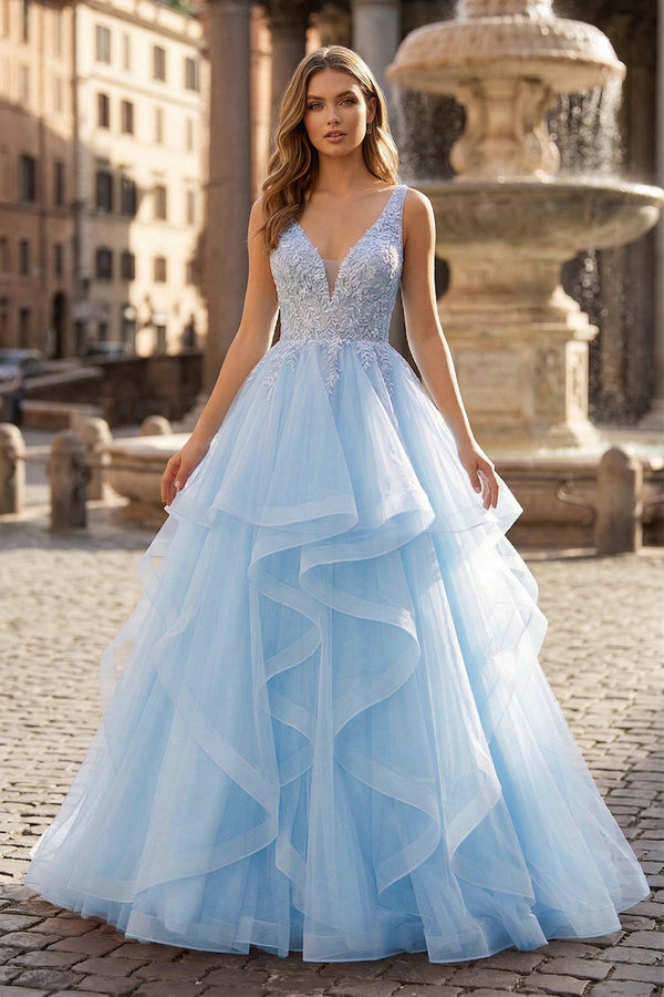 A-Line Prom Dresses Princess Dress Formal Floor Length Sleeveless V Ne