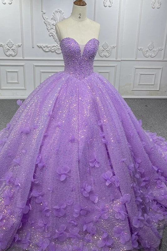 Sparkly Beading Appliques Evening Party Dress Strapless Sweetheart Ball Gown