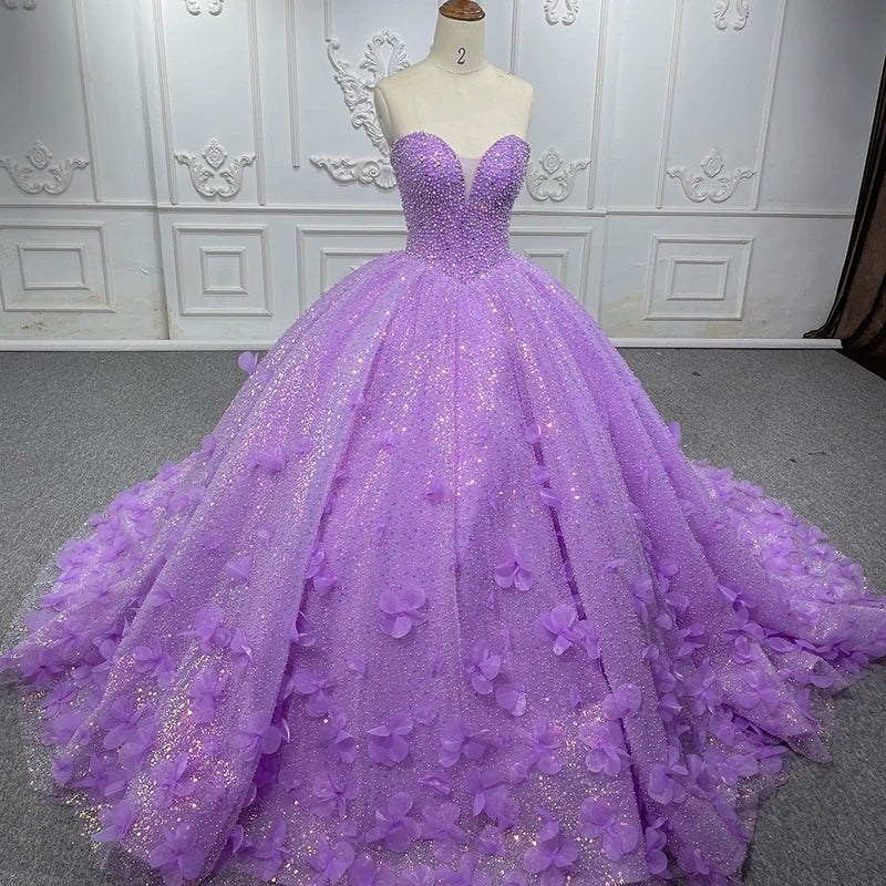 Sparkly Beading Appliques Evening Party Dress Strapless Sweetheart Ball Gown