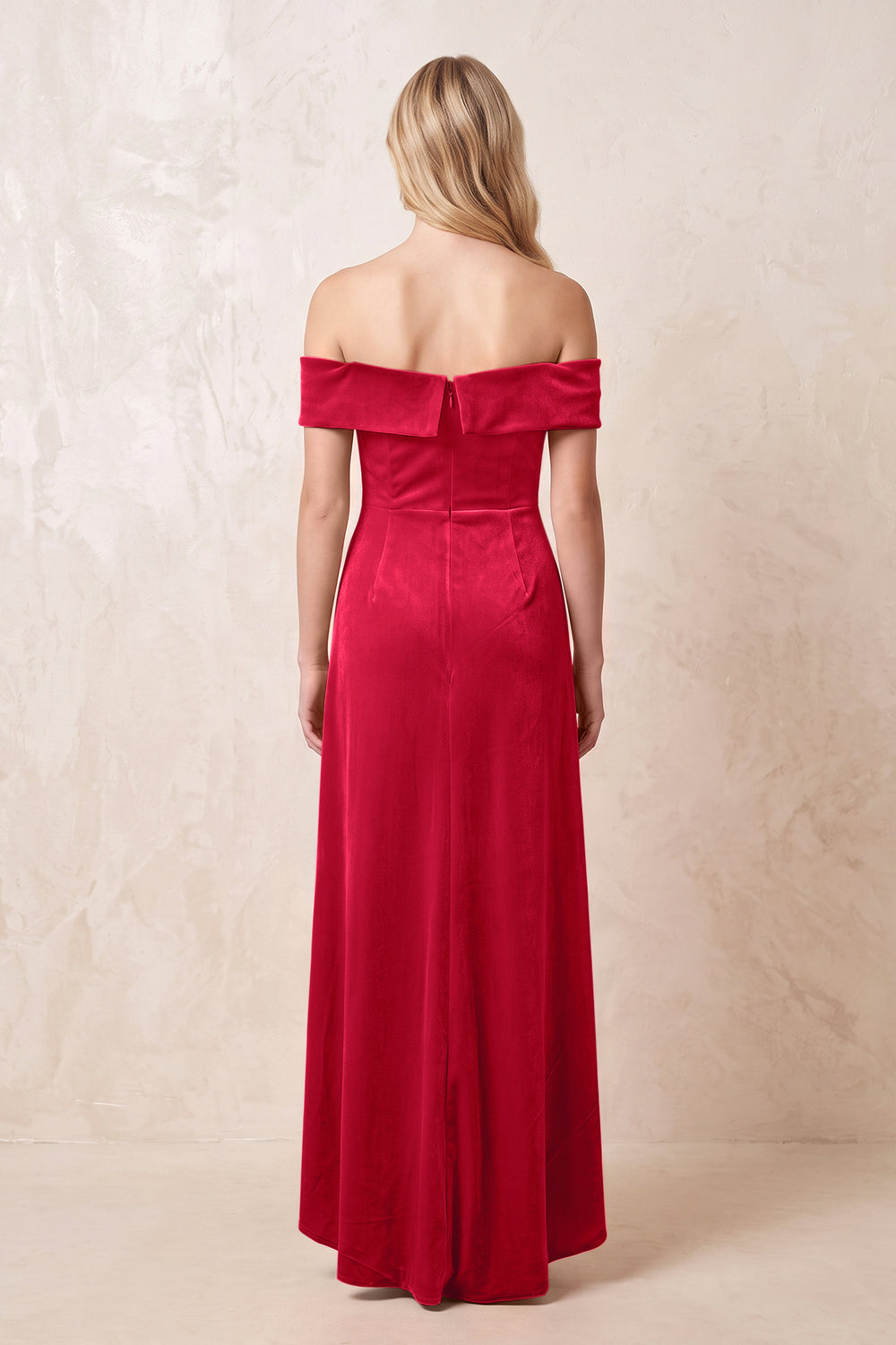 Spice Off-the-Shoulder Sheath Velvet Midi Bridesmaid Dress - KISSPROM