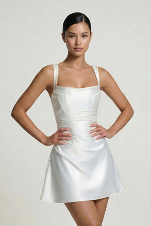 Square Neck Satin A-Line Corset Graduation Dress - KISSPROM
