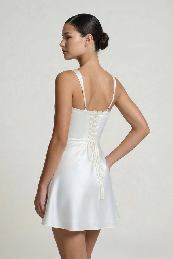 Square Neck Satin A-Line Corset Graduation Dress – Graduation Dresses by KissProm | Available at KissProm