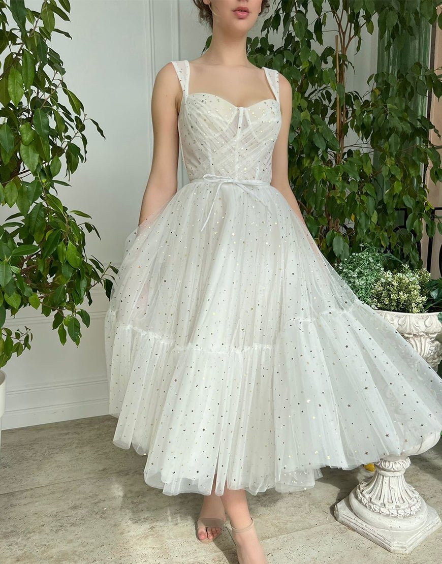 Amie | Straps Short Tulle White Homecoming Dress - KissProm