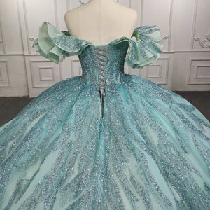 Quinceanera Dress Stylish Off - the - shoulder Party Dresses Crystal Beading Ball Gown - KissProm