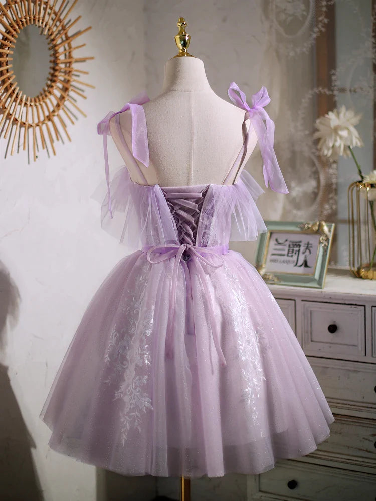 Cecelia | Sweet Purple A-line Short Party Dress Homecoming Dress with Ribbon