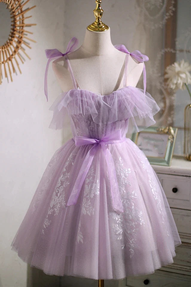 Cecelia | Sweet Purple A-line Short Party Dress Homecoming Dress with Ribbon