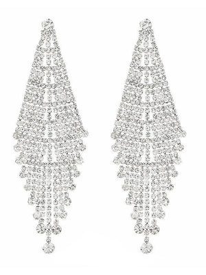Tassel Silver Dangle Simple Rhinestones Long Earrings - KissProm
