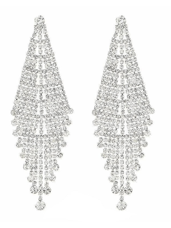Tassel Silver Dangle Simple Rhinestones Long Earrings - KissProm