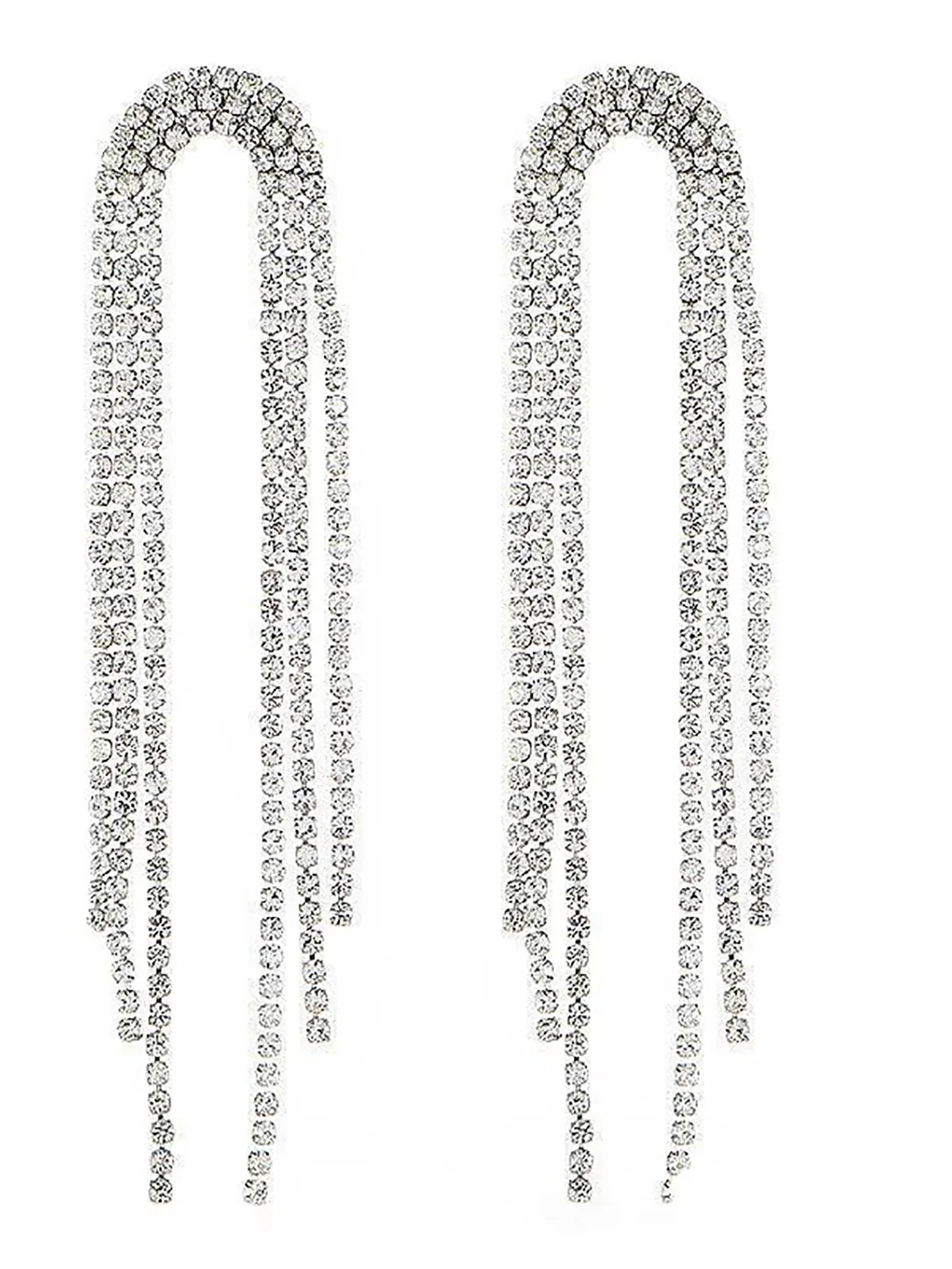 Tassel Silver Rhinestones Long Chain Earrings