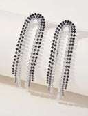 Tassel Silver Rhinestones Long Chain Earrings - KissProm