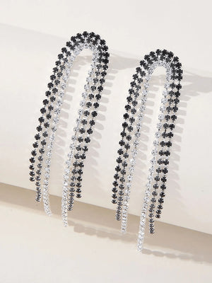 Tassel Silver Rhinestones Long Chain Earrings - KissProm