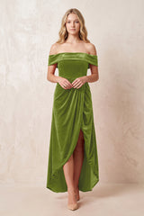 Thyme Off-the-Shoulder Sheath Velvet Midi Bridesmaid Dress - KISSPROM