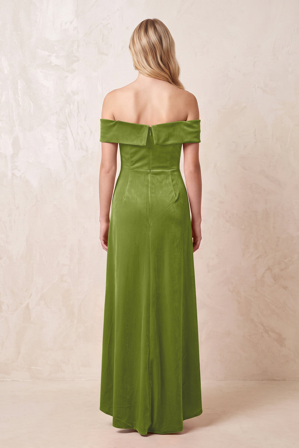 Thyme Off-the-Shoulder Sheath Velvet Midi Bridesmaid Dress - KISSPROM