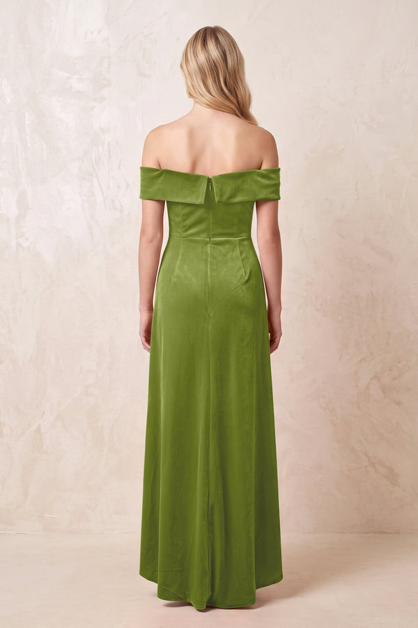Thyme Off-the-Shoulder Sheath Velvet Midi Bridesmaid Dress - KISSPROM